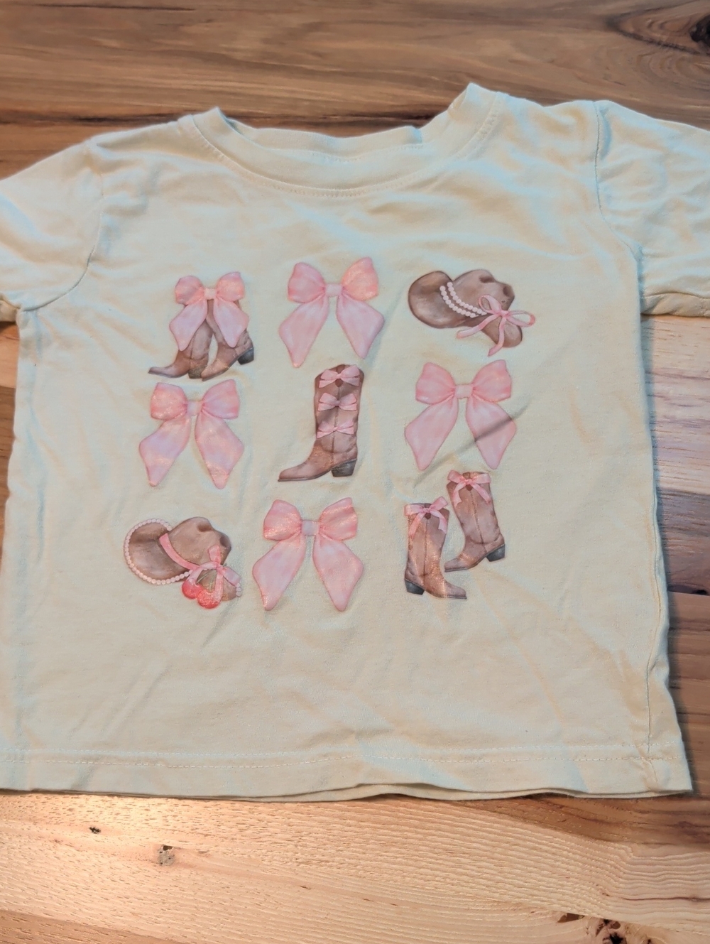Girls' Cream Short-Sleeve Tee with Pink Bow & Boots Graphic